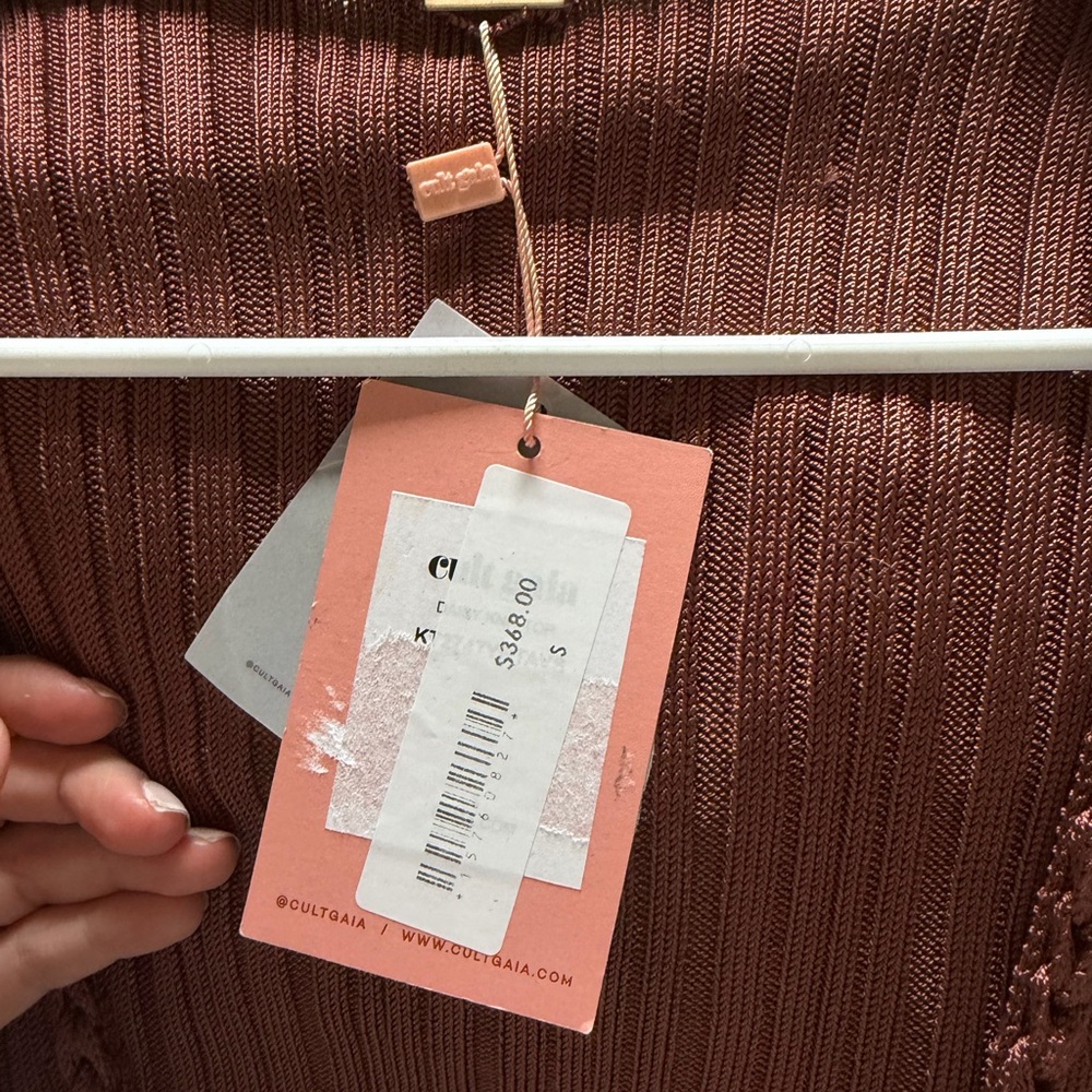 Cult Gaia Chocolate Ribbed Tie-Front Crop Top - Picture 5 of 5